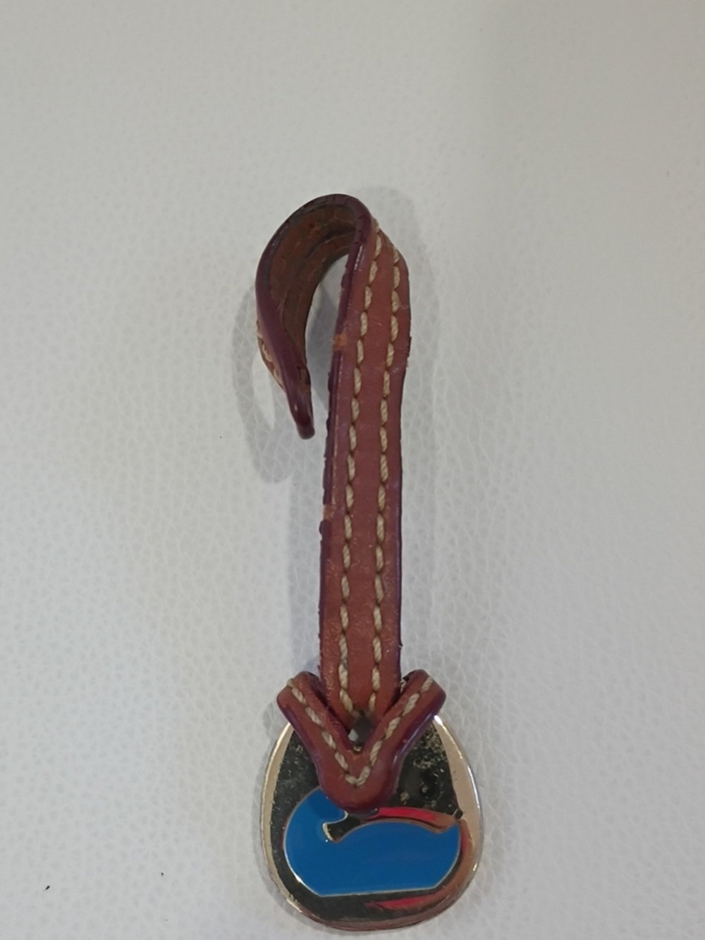 Dooney & Bourke Brown Leather Strap Key Charm with Silver Teardrop